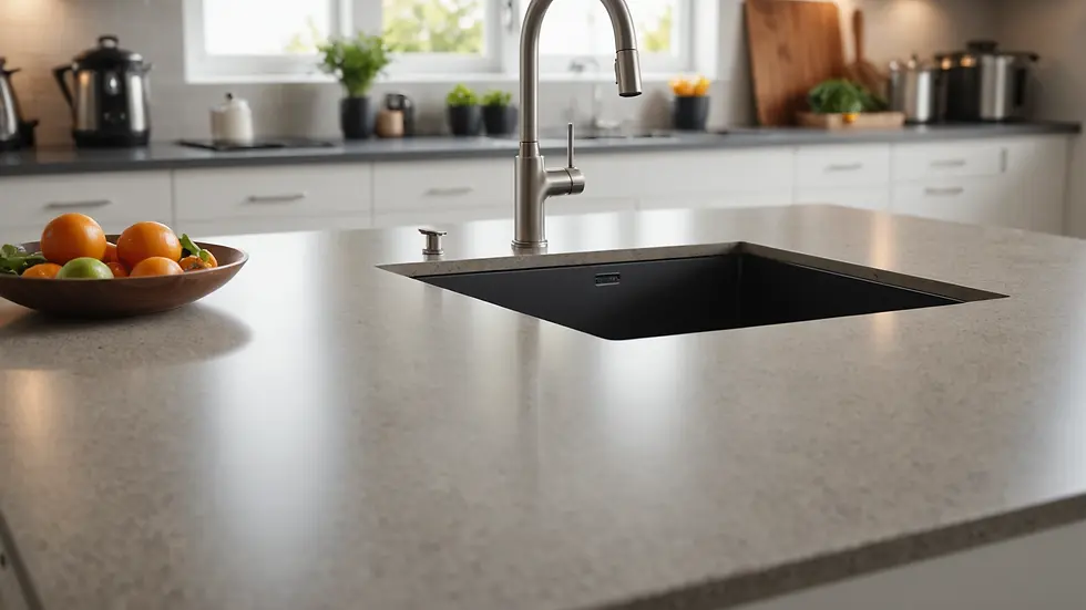 Eye-level view of a modern laminate kitchen countertop