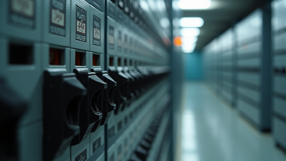 Close-up view of circuit breaker panel with labeled switches