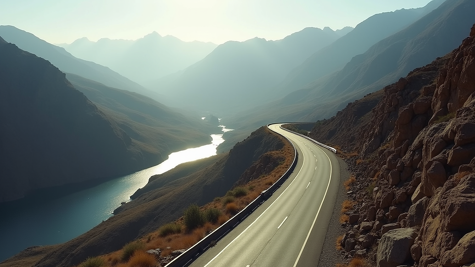 High angle view of a winding highway through the Andes mountains