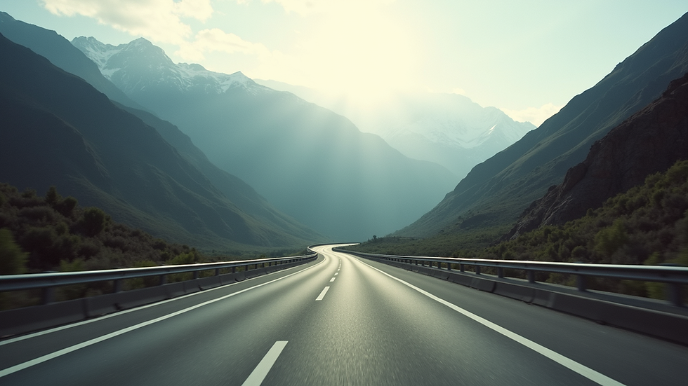 Eye-level view of a winding highway through Chilean mountains