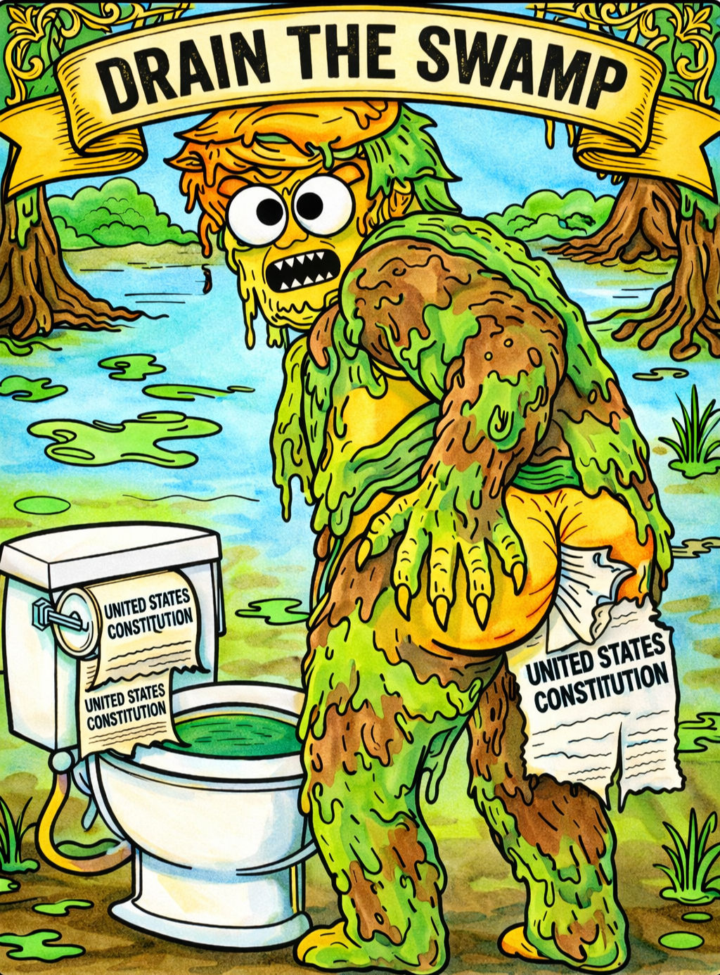 Colored example of the Constitution toilet paper page in swamp greens