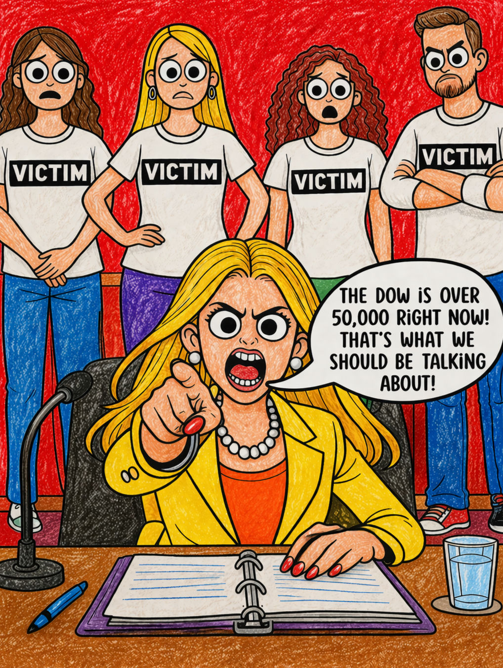 Colored example of the Dow Jones deflection page with the VICTIM-shirt gallery
