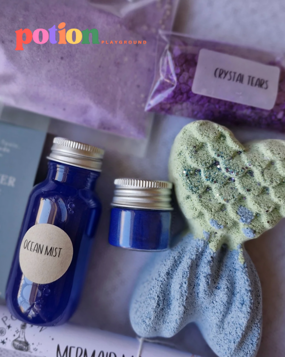 kids potions in blue bottles