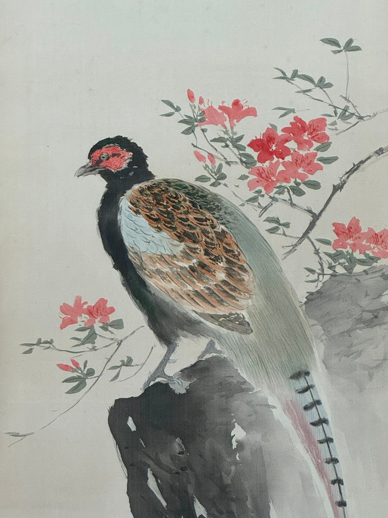 縮圖：w　望月青鳳 動物 花鳥図 屏風 高さ 約175cm 六曲一双 紙本肉筆 仔犬 猿 鹿 猫 狸 虎 花図 鳥獣 日本画 師:望月金鳳