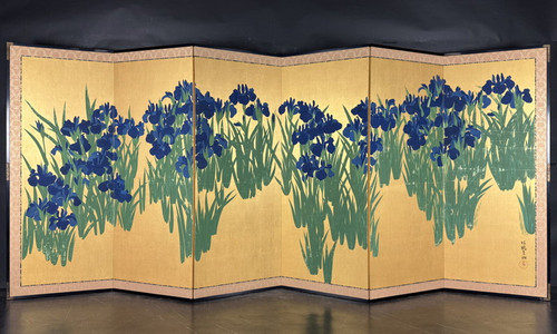 115f 国宝「尾形光琳 燕子花図屏風」六曲一双 手彩色工芸画 根津美術館