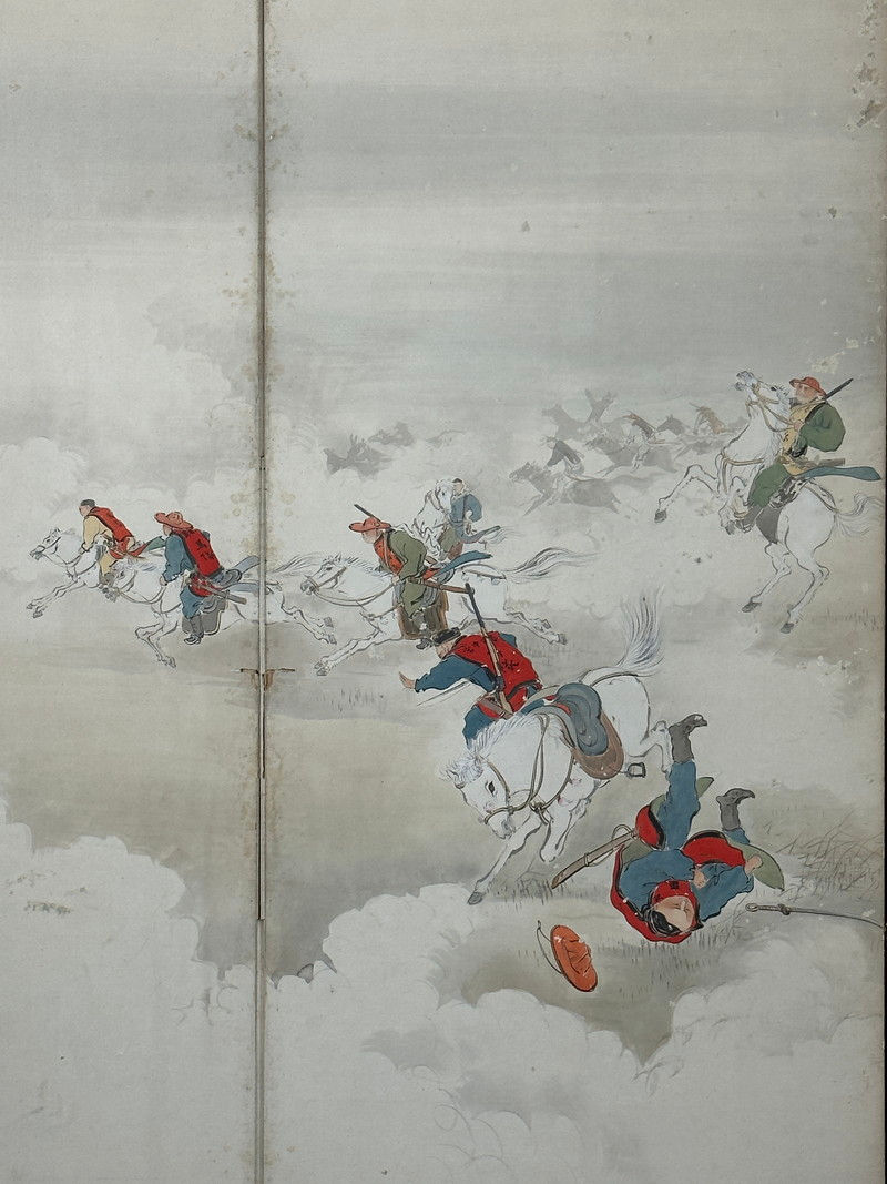 縮圖：24a　清馨高 筆 軍人図 中屏風