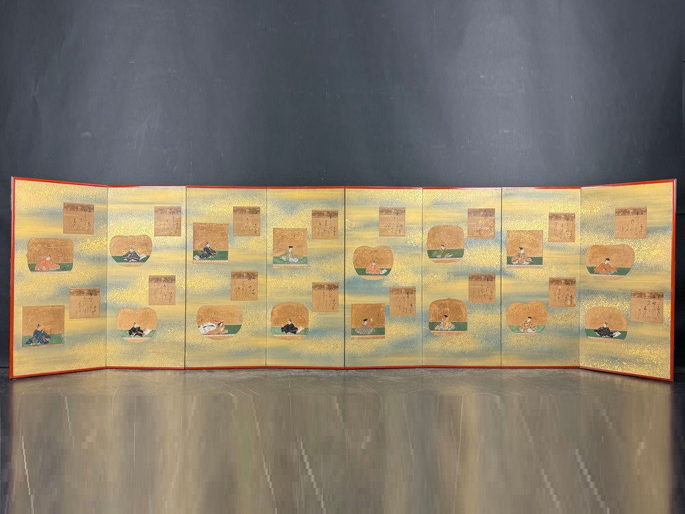 235a　金砂子 三十六歌仙 貼り混ぜ 中屏風