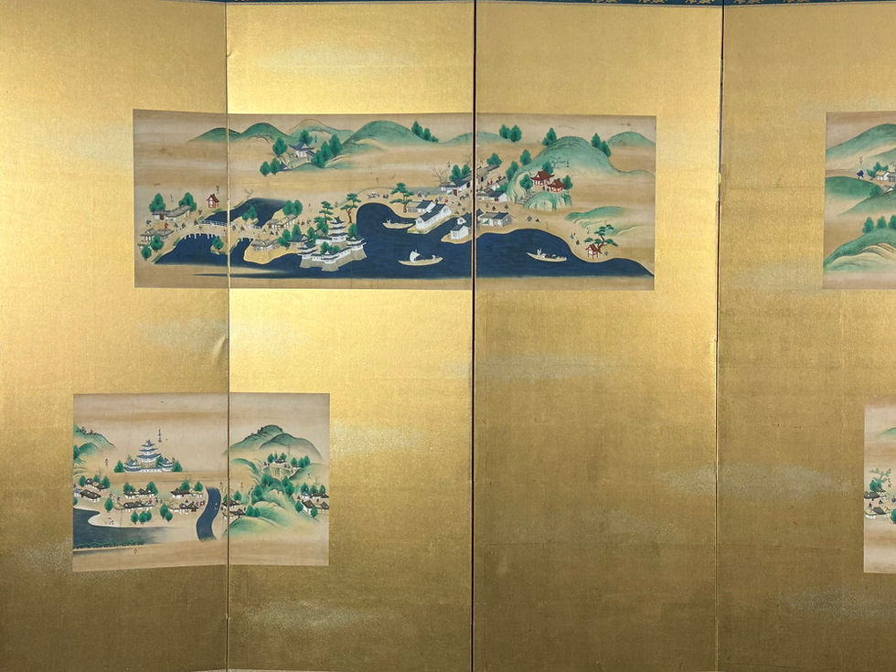 サムネイル： 111g　お城名所 貼り混ぜ 中屏風
