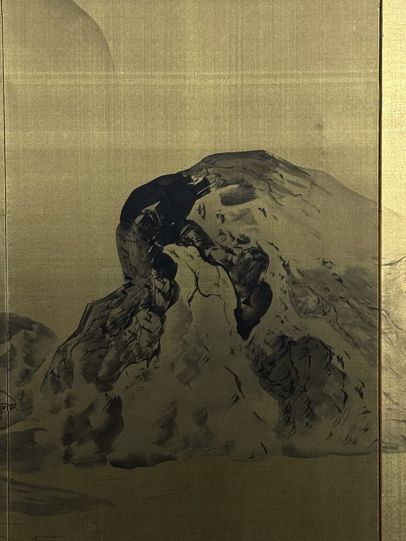 サムネイル： 85 落款有 金台肉筆 松林の図 屏風 高さ 約172.5cm 六曲一双 絹本 山水図 水墨画 日本画 金屏風 v