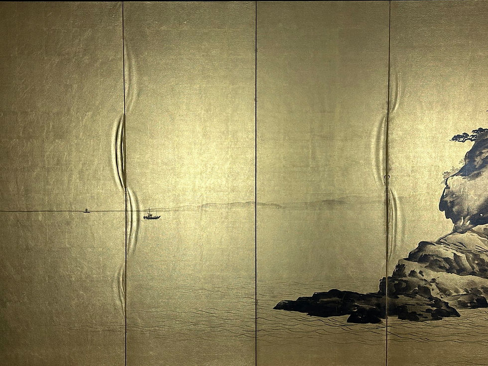 縮圖：63k　村田丹陵 筆 金台肉筆 海風景 屏風