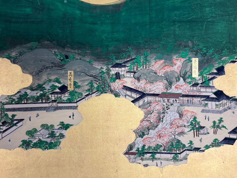 Thumbnail: 143b　金台肉筆 洛中洛外図 屏風 六曲一双 無落款 高さ 約173cm 日本画 京都名所