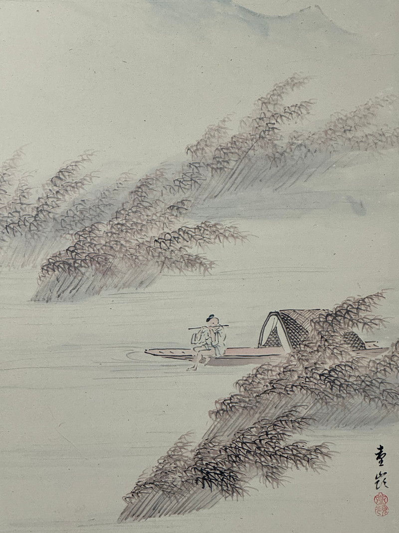 Thumbnail: 26k　落款有 四季水墨山水図 屏風 高さ 約170.2cm 六曲一双 紙本肉筆 風景画 水墨画 山水図 日本画