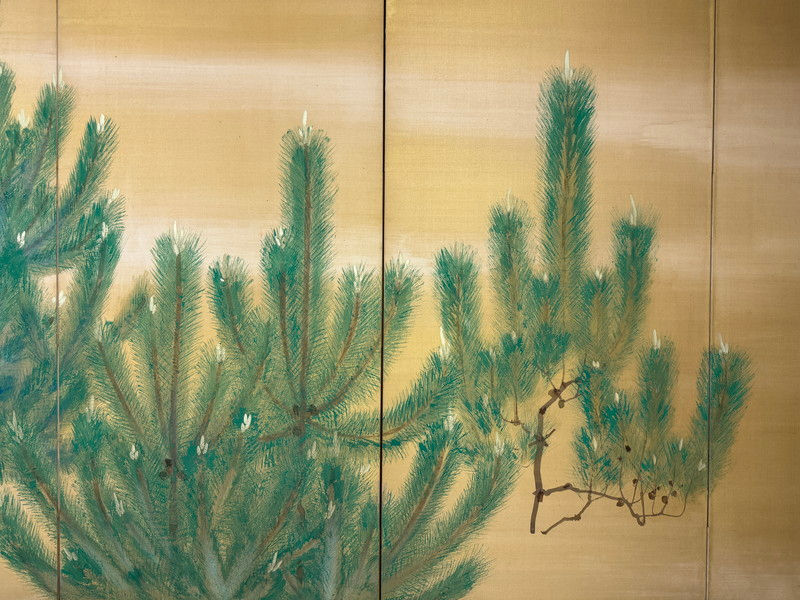 縮圖：108j　西山翠嶂 筆「若松図」屏風 六曲一双 共箱 高さ 約171.5cm 真筆保証品