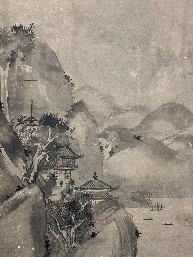 縮圖：40j　曾我蕭白 筆 楼閣山水図 屏風