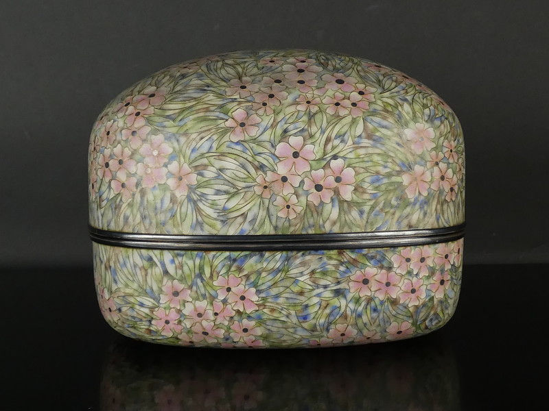 サムネイル： 吉村芙子「泥釉有線七宝合子 花 時めく」共箱 保証品 蓋物 R361 nuri