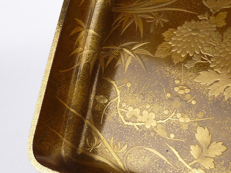 縮圖：時代 金地 四君子鴛鴦蒔絵 名刺受 一対