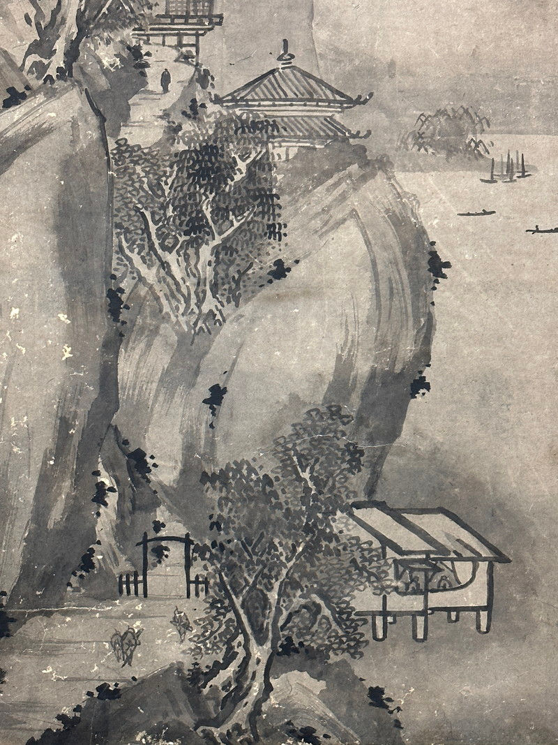縮圖：40j　曾我蕭白 筆 楼閣山水図 屏風