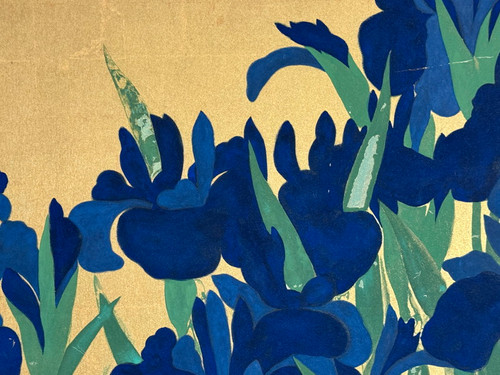 115f 国宝「尾形光琳 燕子花図屏風」六曲一双 手彩色工芸画 根津美術館