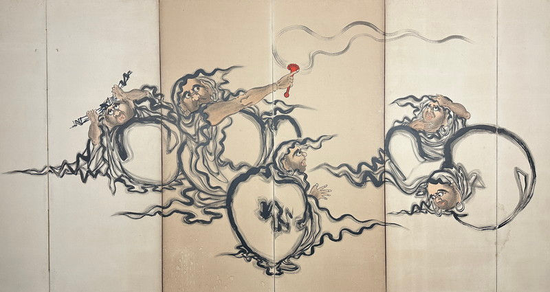 サムネイル： 38c 桂岳 筆 達磨図 屏風 六曲一双