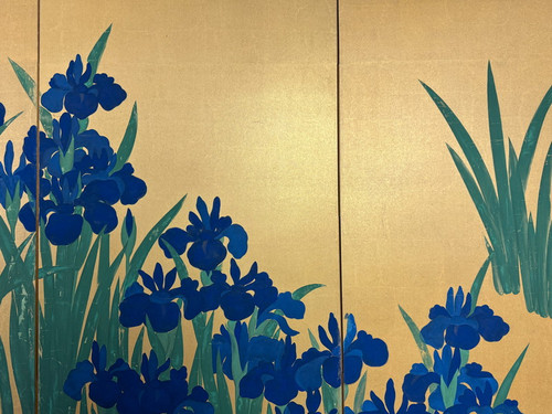 115f 国宝「尾形光琳 燕子花図屏風」六曲一双 手彩色工芸画 根津美術館