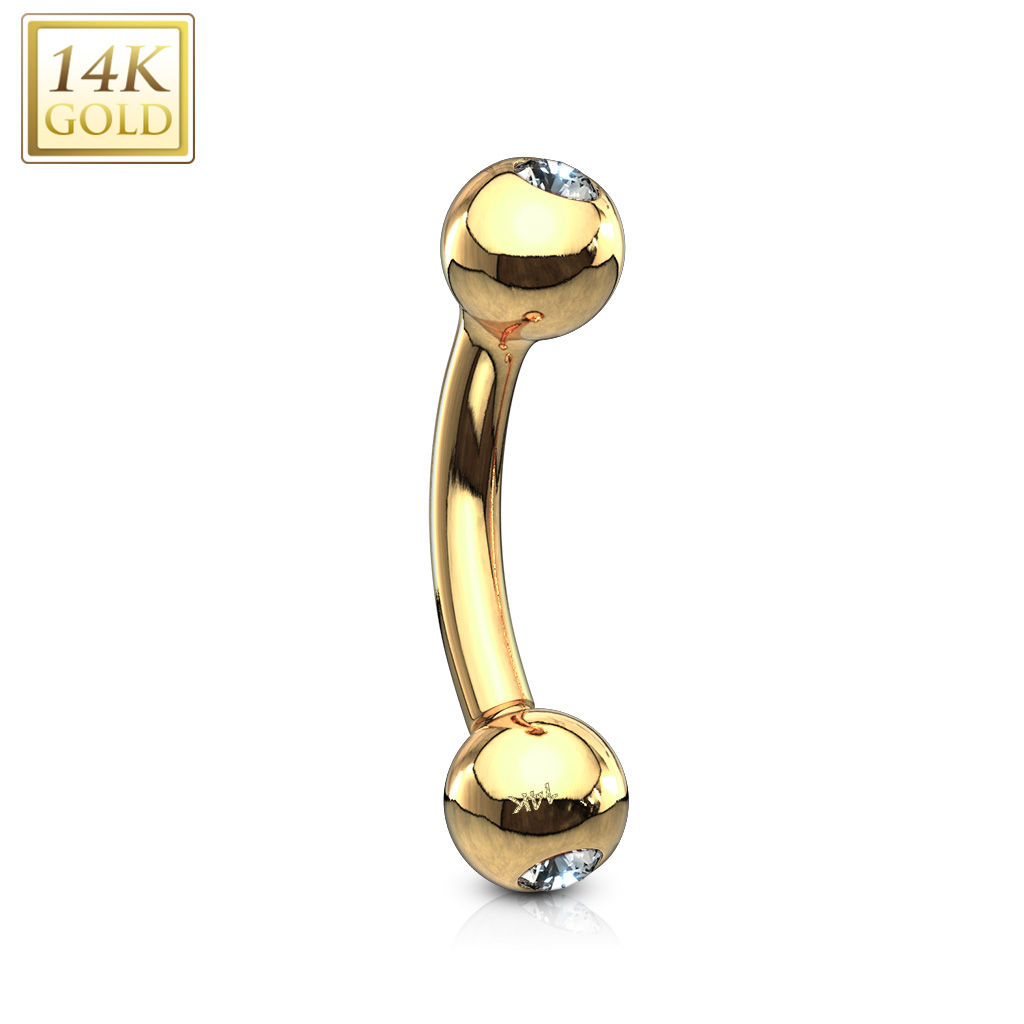 14k Gold Curved Micro Barbell with cz