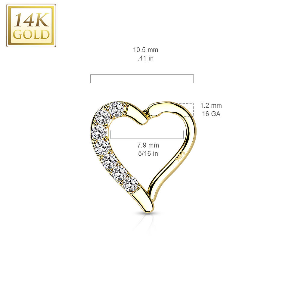 Thumbnail: 14K Gold CZ Paved Heart Hinge Hoop