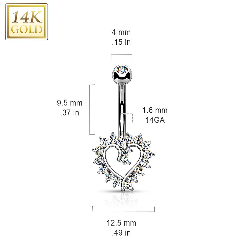 Thumbnail: 14Kt. Gold CZ Paved Heart Belly Button Navel Ring