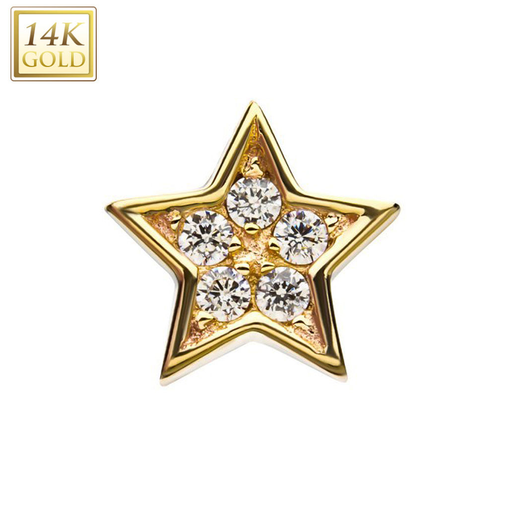14kt Yellow Gold Threadless 5.2mm Star with Multi-Clear CZ's