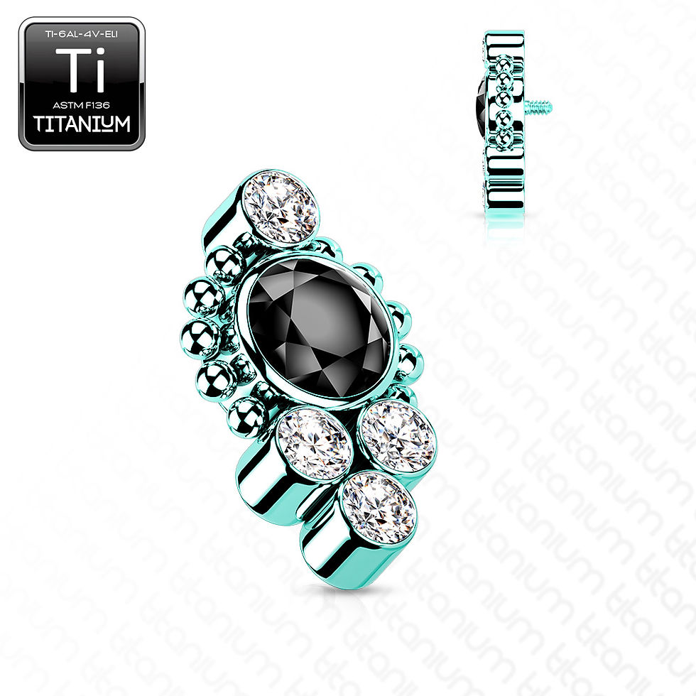 Thumbnail: Titanium Internally Threaded Flat Back Labret Stud W/ Black Around CZ Center an