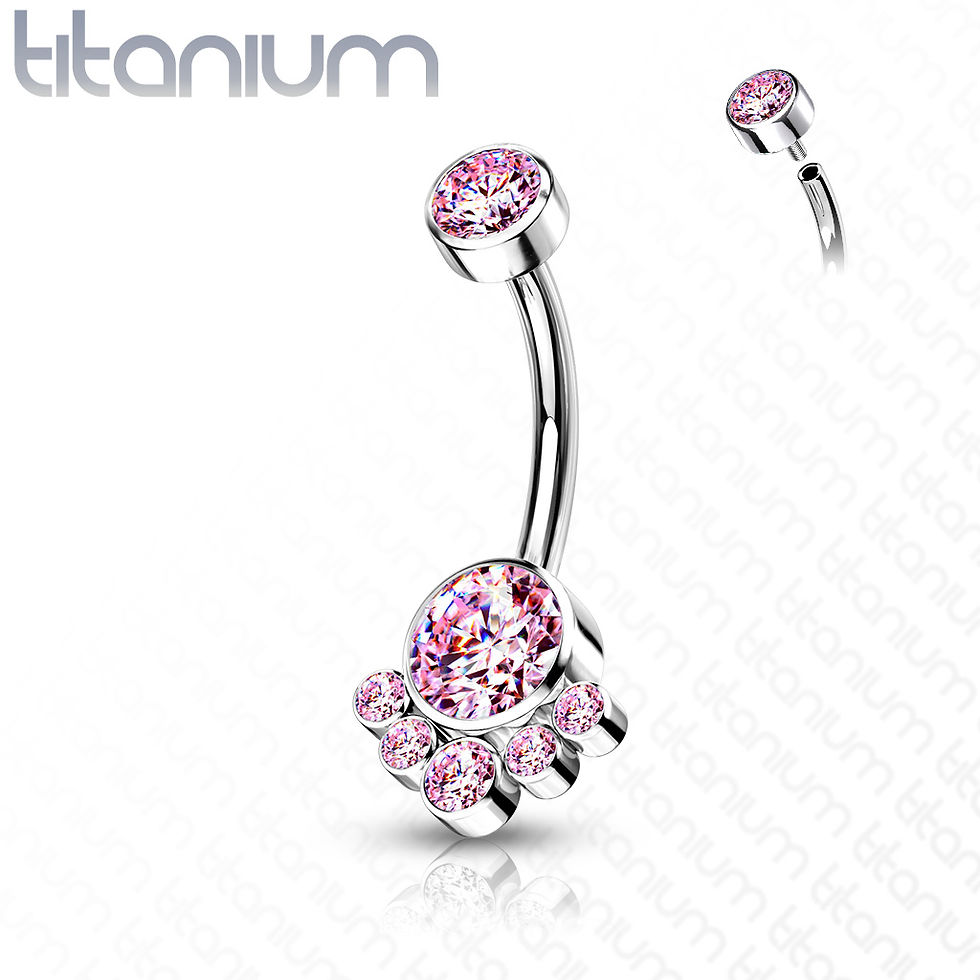 Thumbnail: Titanium Internally Threaded Top Round Bezel Set CZ Cluster Belly Button Ring
