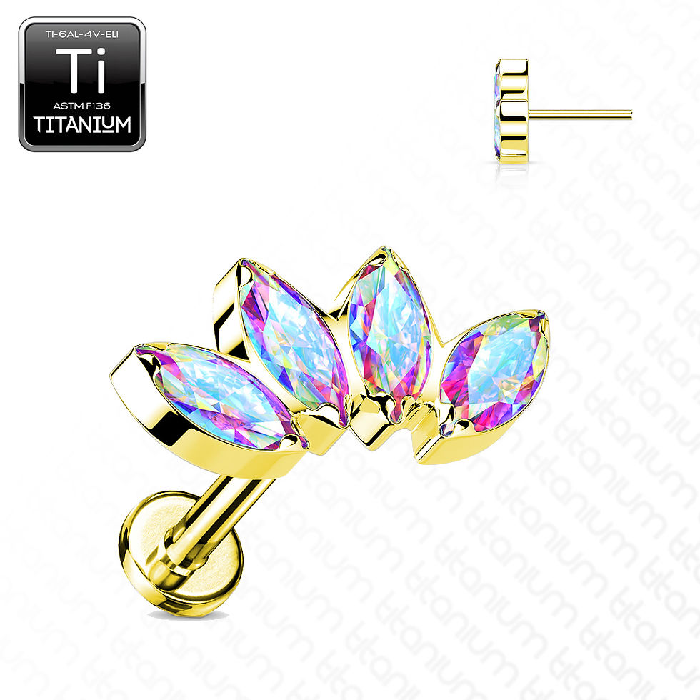 Thumbnail: Titanium Threadless Push In 4 Marquise Aurora Borealis Crystal Fan Stud