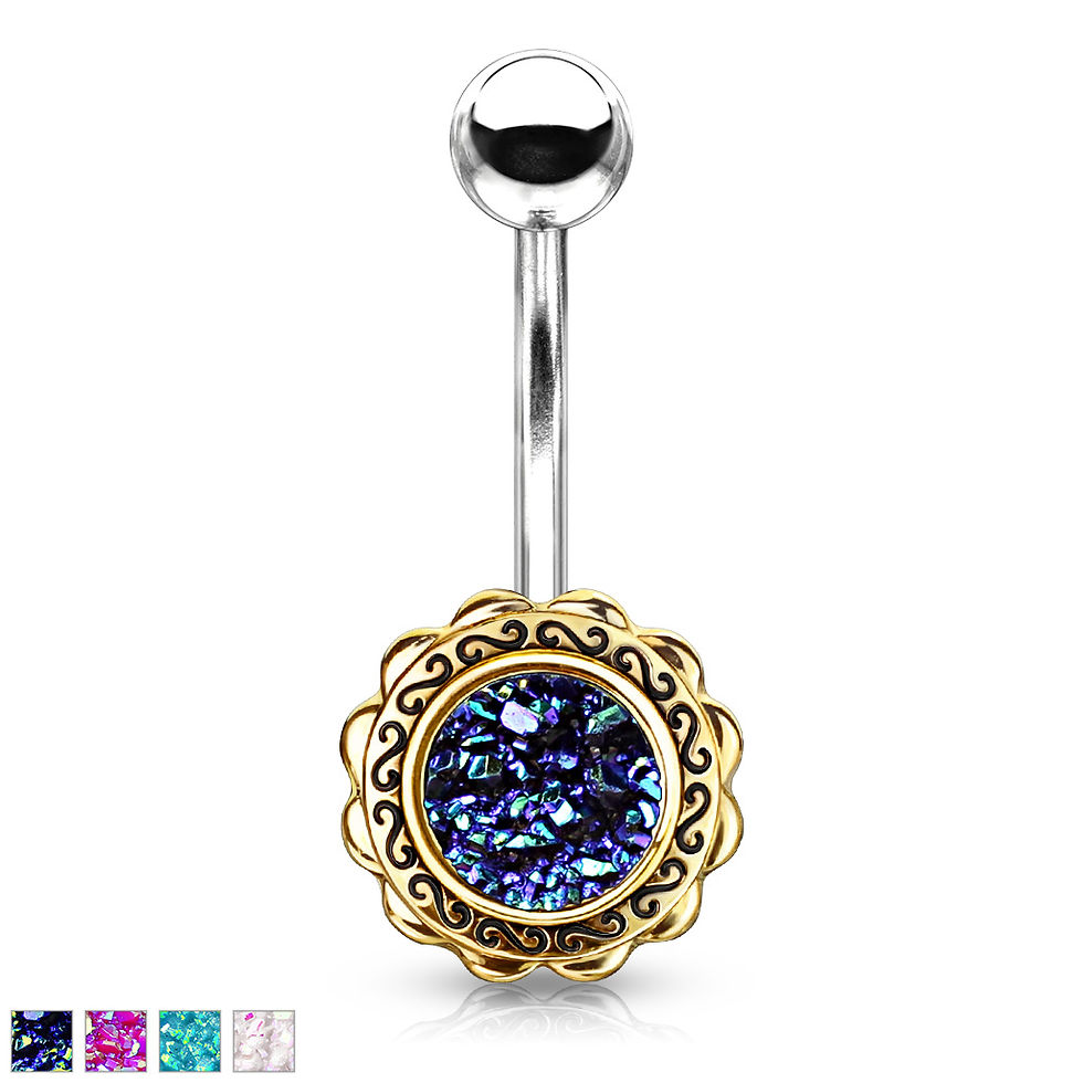 Thumbnail: Gold Filigree Flower with Druzy Stone Center Navel barbell