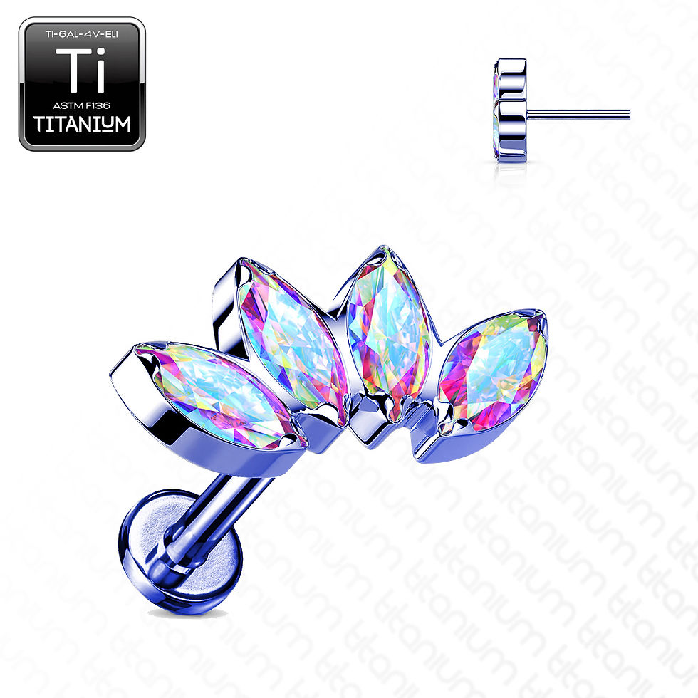 Thumbnail: Titanium Threadless Push In 4 Marquise Aurora Borealis Crystal Fan Stud