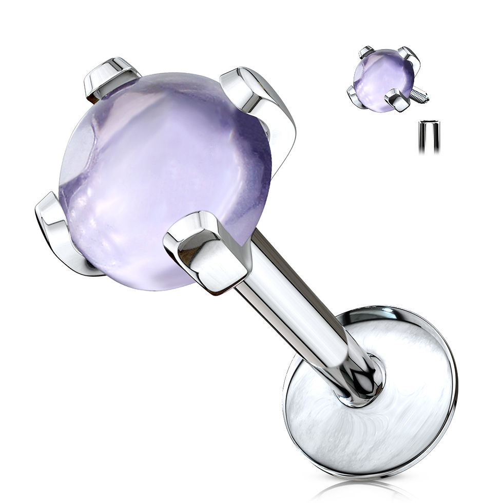 Thumbnail: Precious Stone Prong Set Internally Threaded Labret Studs