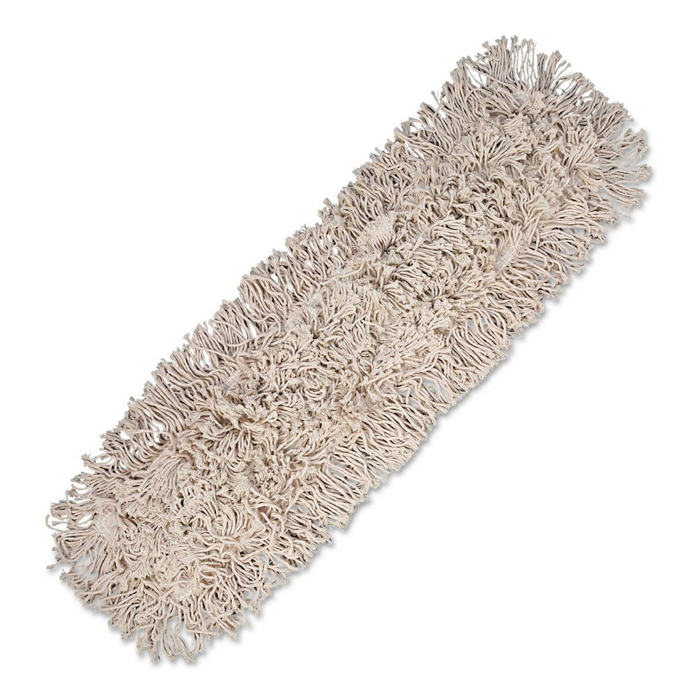Replacement dust mop head in beige, made from absorbent material, designed for efficient dust collection and floor cleaning.