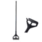 Mop handle with clamp attachment, black, durable design for securely holding mop heads during cleaning tasks.