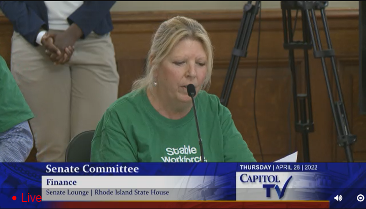 Christine D'Anjou testifies before the Senate Finance Committee.