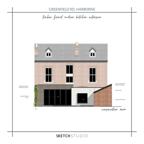 Architecture elevation of timber fin extension in Harborne conservation area