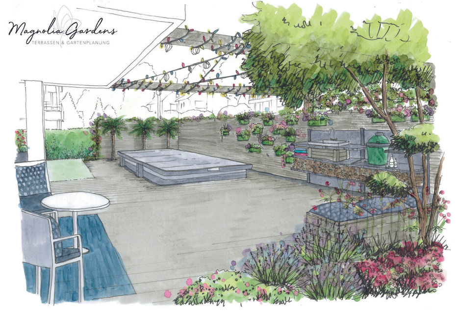 Garten MFH Wellness mit Pool Visualisierung Magnolia Gardens Julia Schräpel