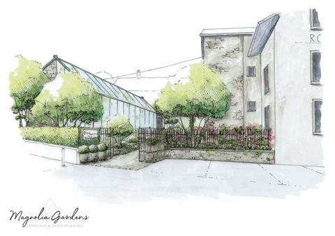 Visualisierung Gartenplanung Restaurant Rosengarten Gewächshaus