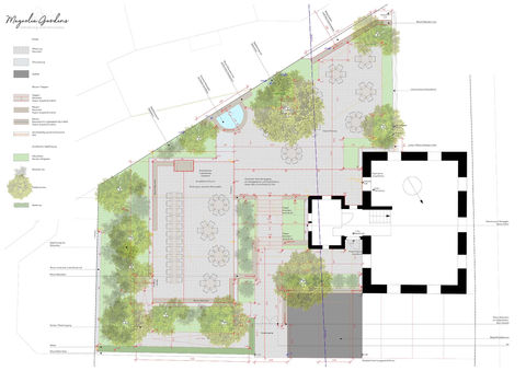 Grundriss Ausführungsplan Gartenplanung Restaurant Rosengarten