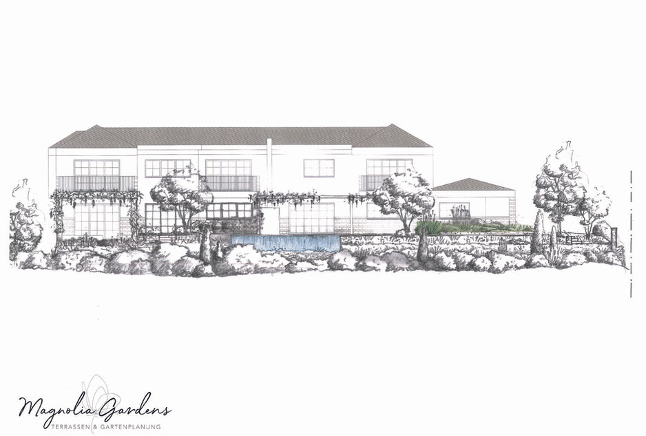 Villa Ansicht Gartenplanung Visualisierung Magnolia Gardens Julia Schräpel