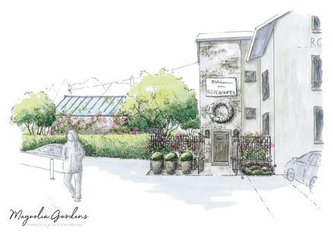 Visualisierung Gartenplanung Restaurant Rosengarten Gewächshaus Variante Julia Schräpel