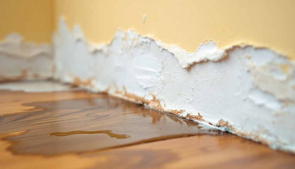 Water damage inside a home caused by a burst pipe.