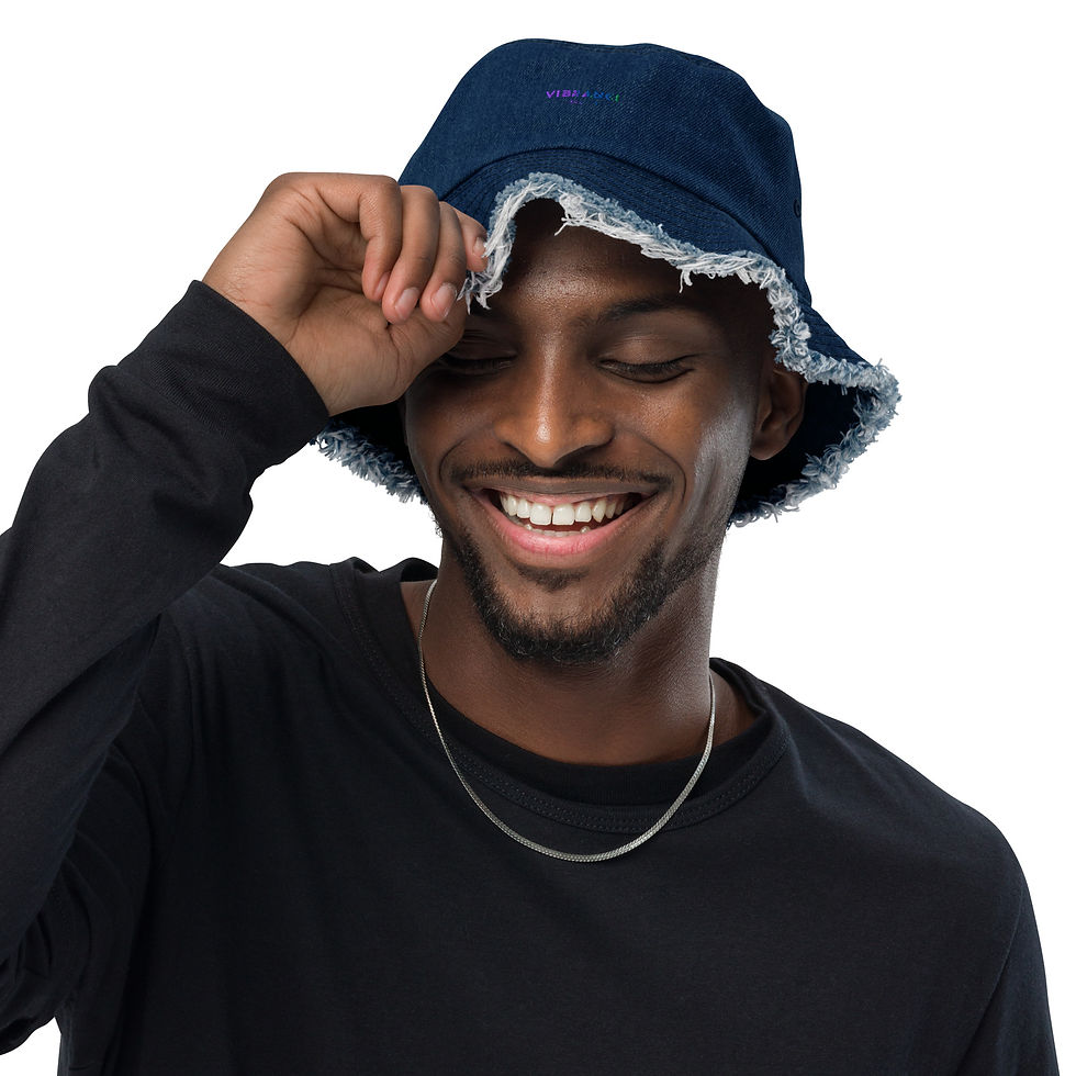 Thumbnail: VIBRANCI RECORDS UNISEX Distressed denim bucket hat