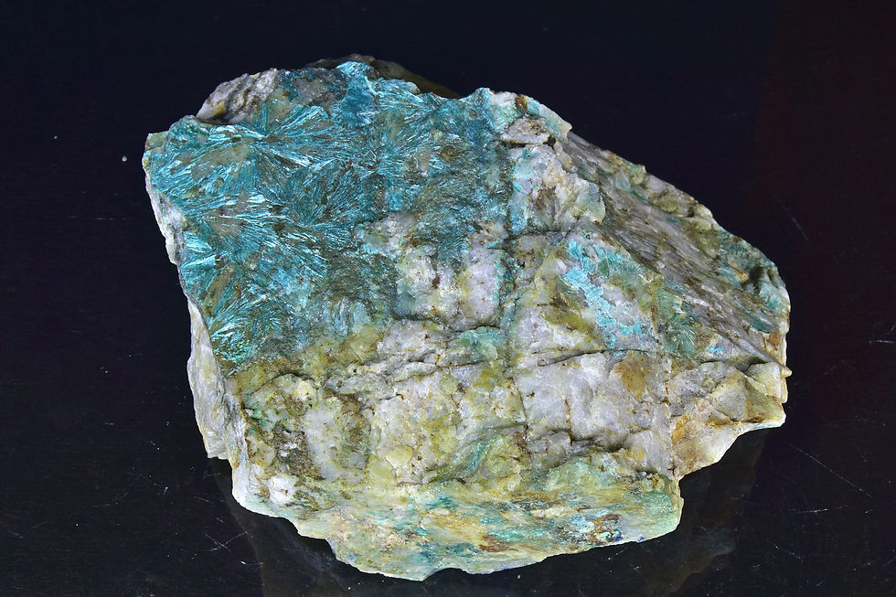 Sprays of Tyrolite with Azurite on rock