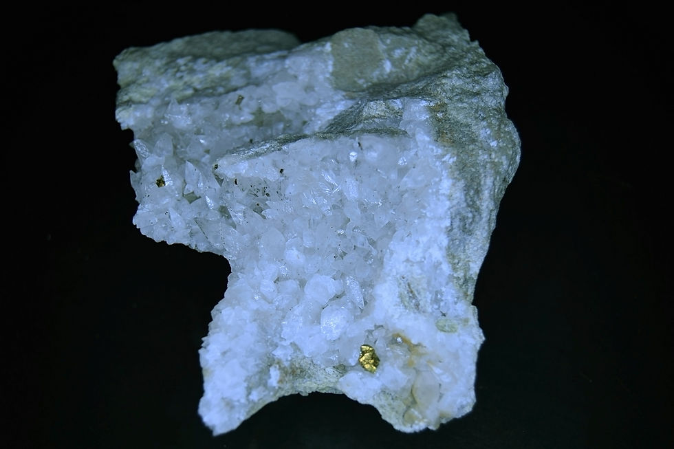 Thumbnail: white Calcite crystals with Chalcopyrite on rock from cumbria