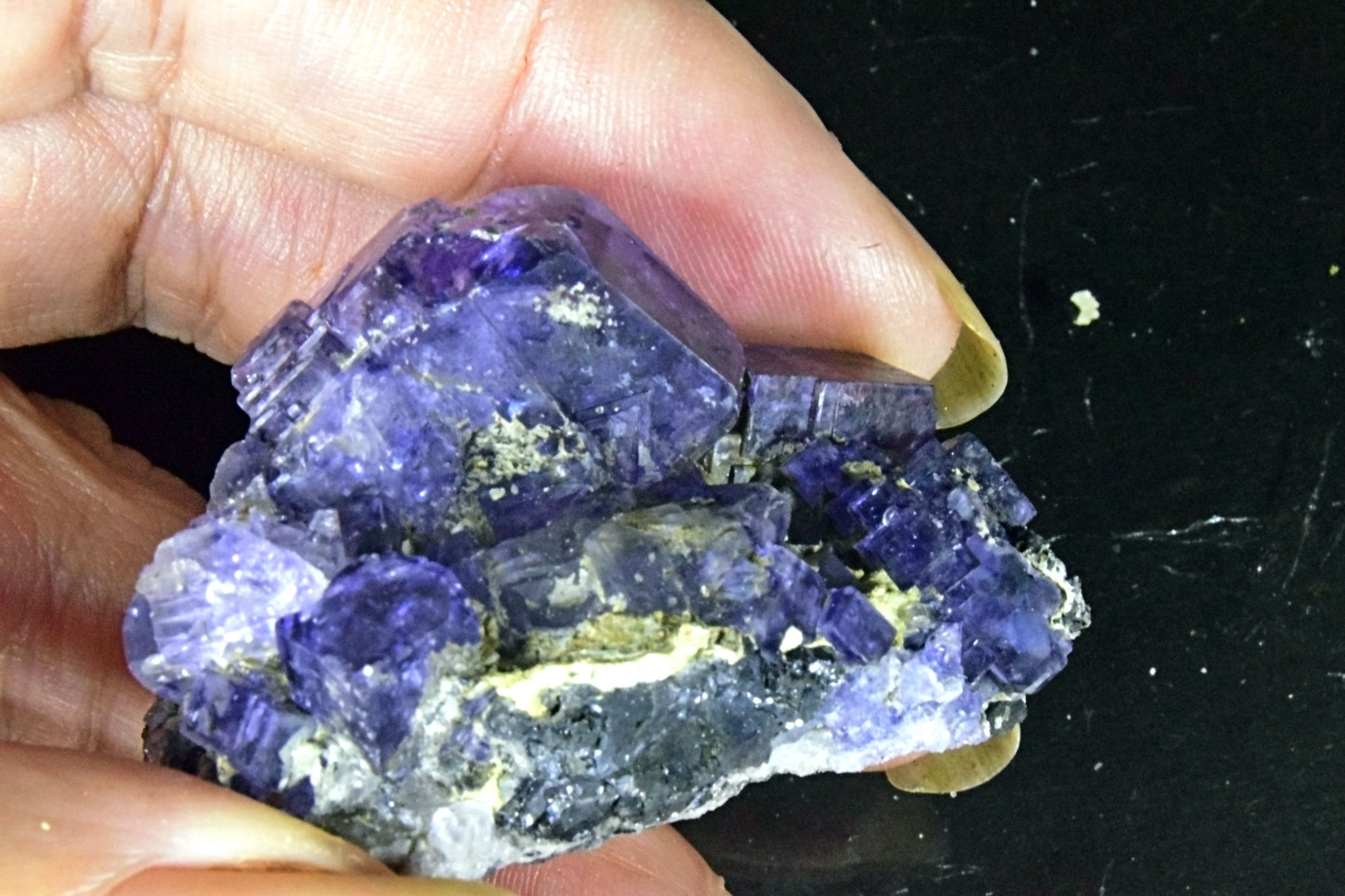 Blue fluorite crystals