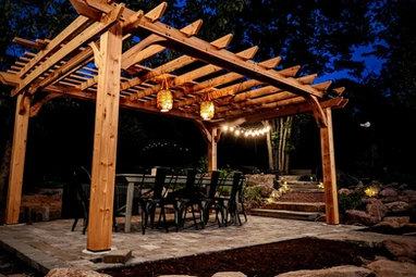 Skypine Lodge outdoor dining twilight 