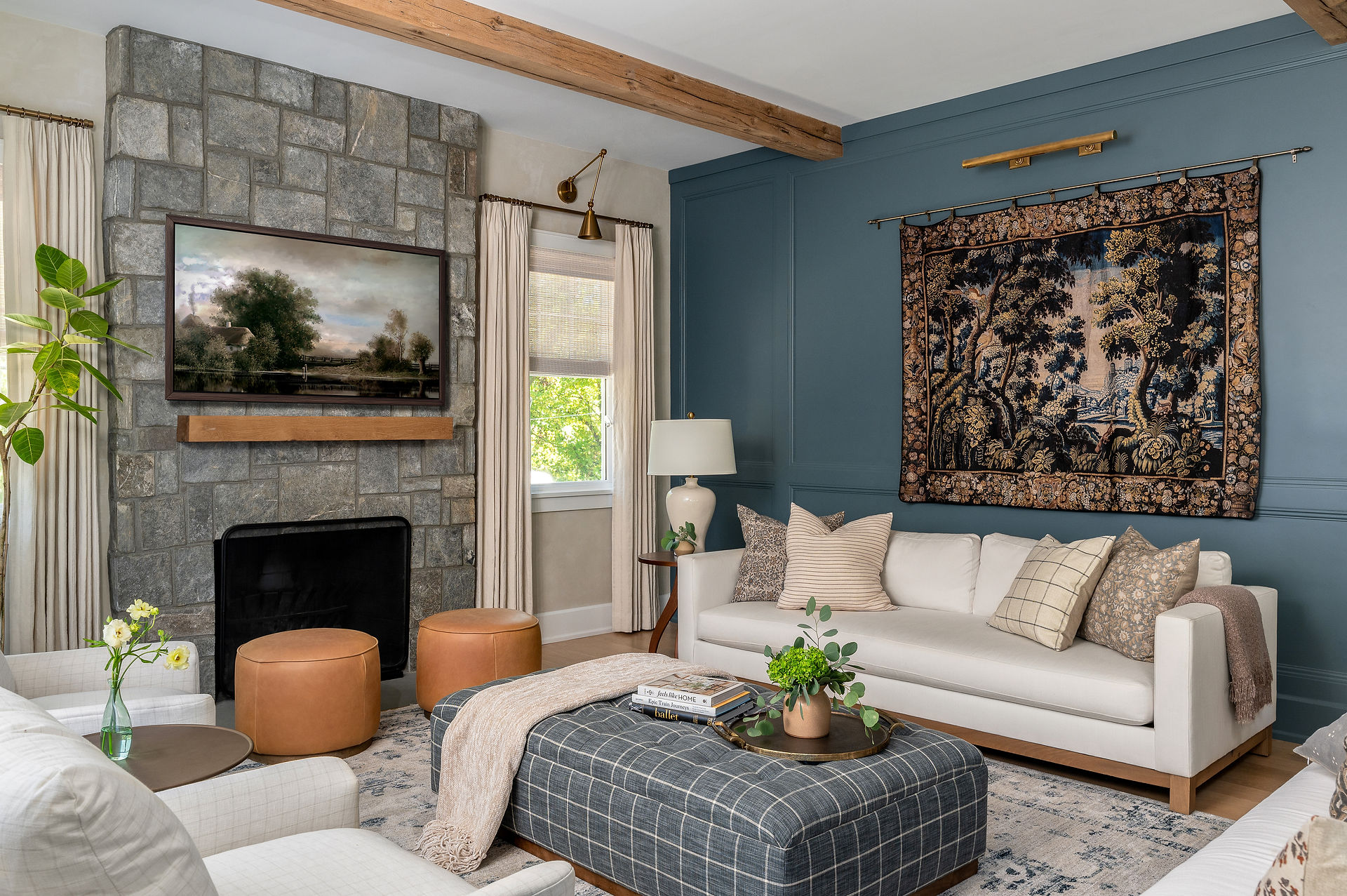 Colorful living room design. A luxury living room with a pop of color.